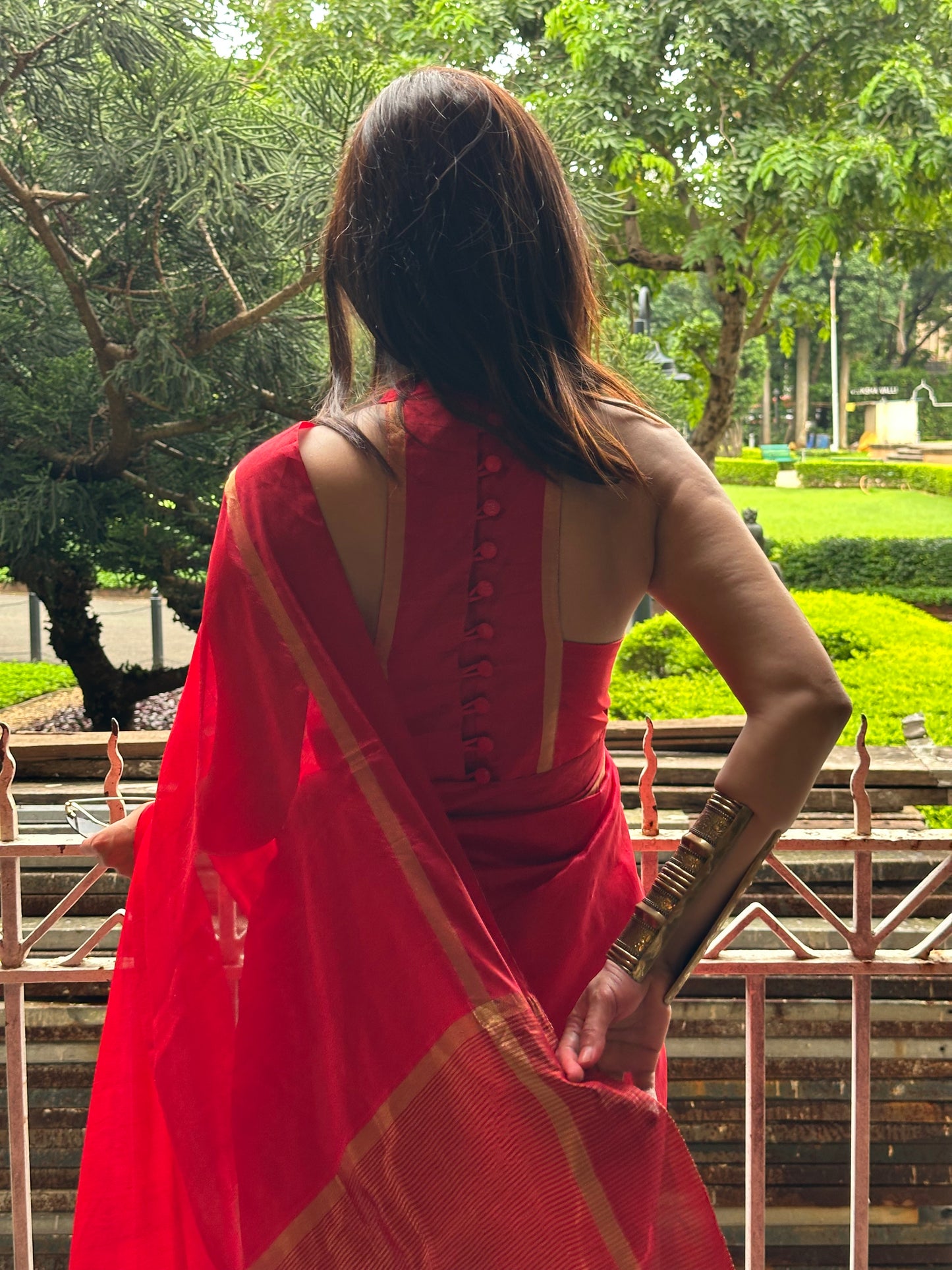 Red Chanderi Silk Saree with Tissue Border