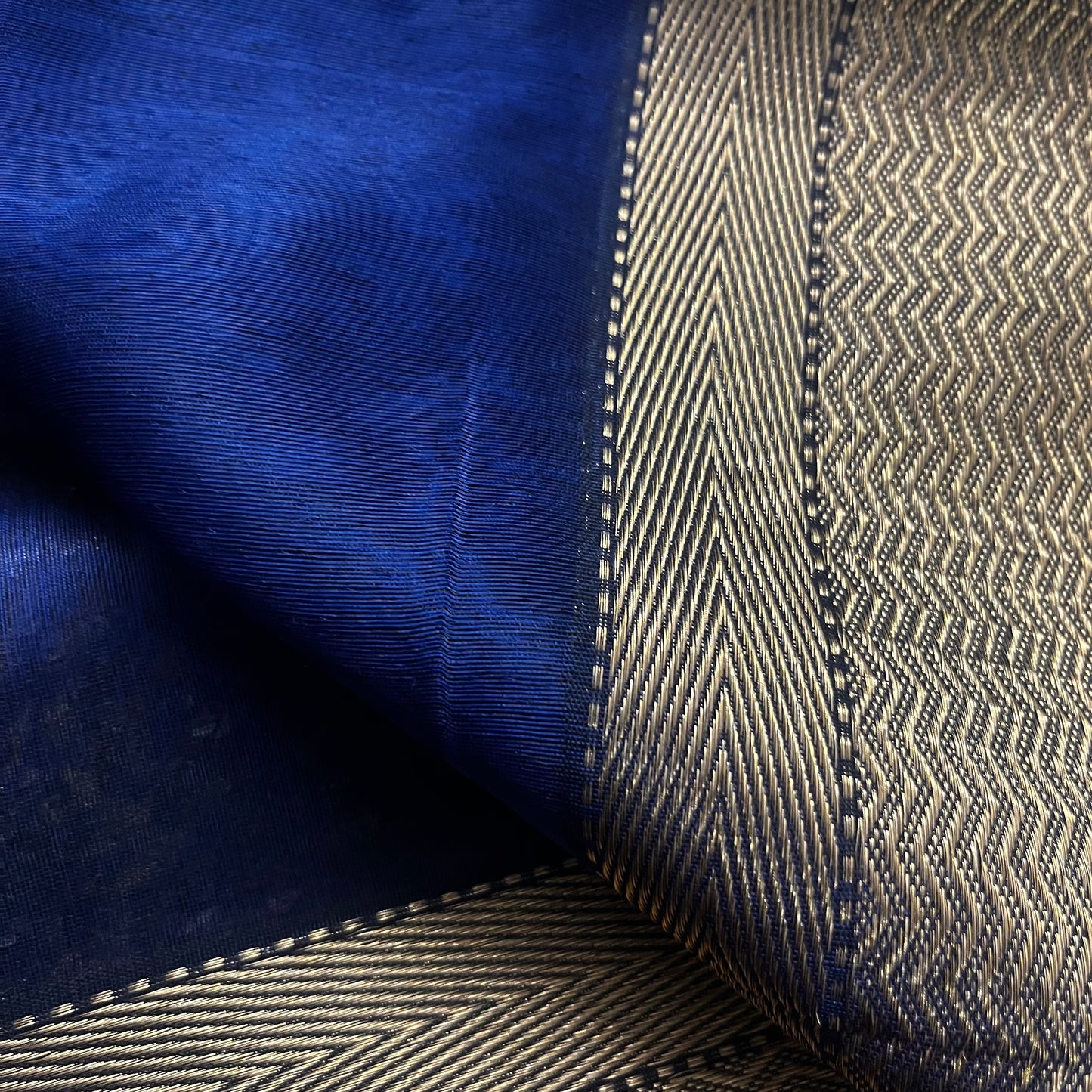 Dark blue Maheshwari tissue silk saree with zari bootis all over