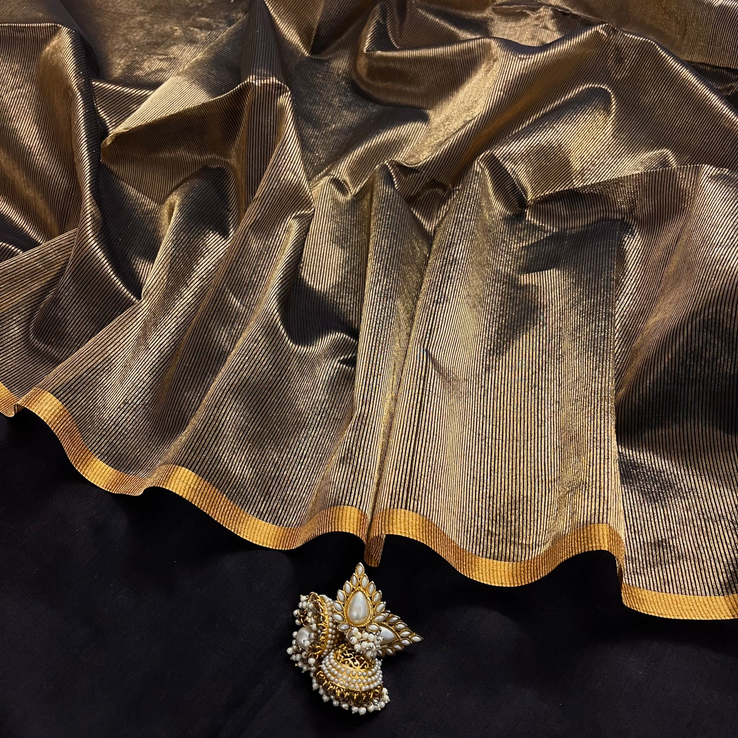 Black & Gold Maheshwari Saree with Zari Border