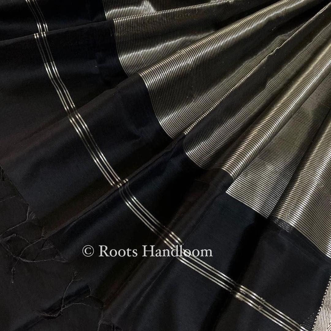 Black Maheshwari Saree with Flower Motifs all over