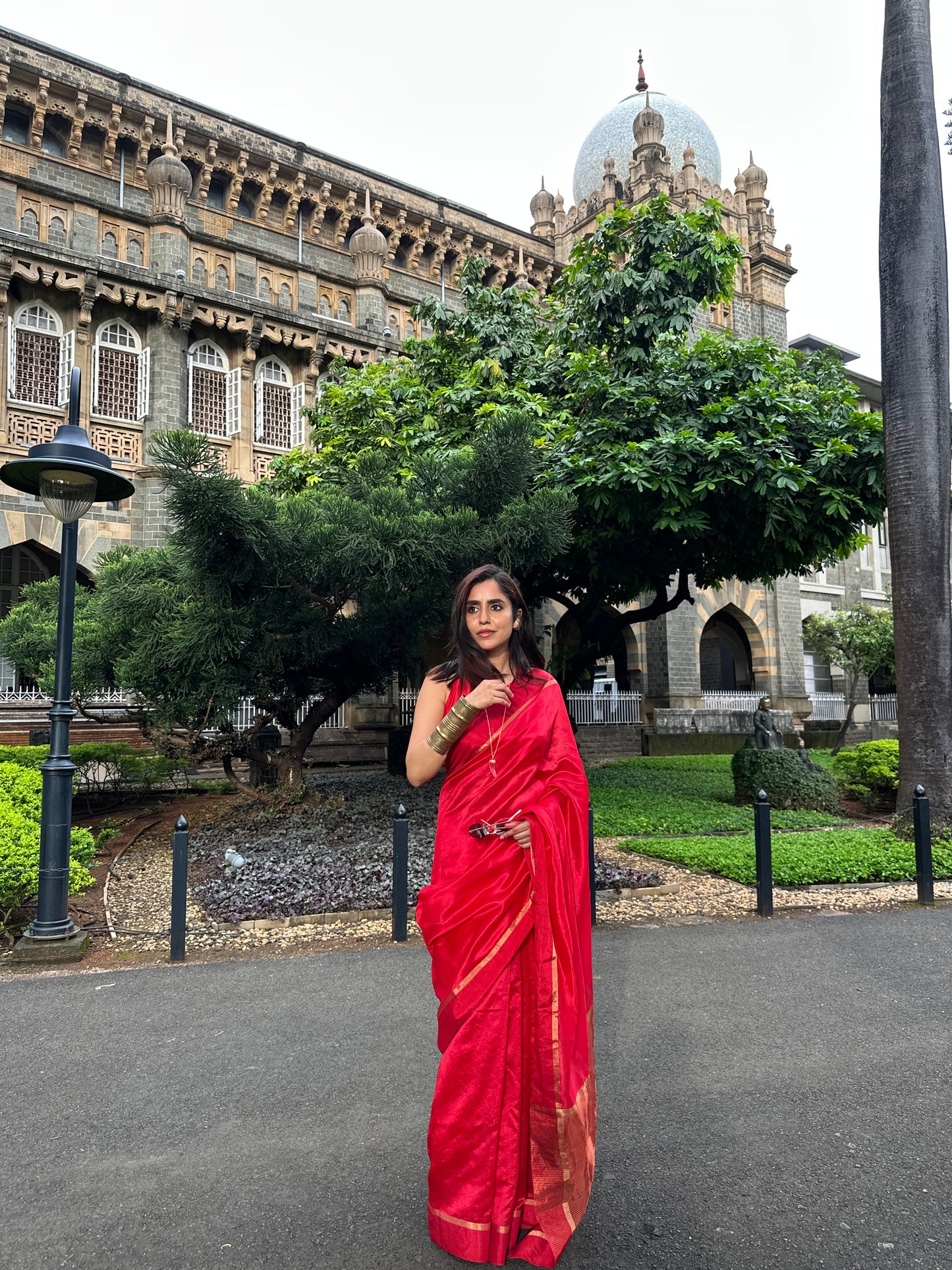 Red Chanderi Silk Saree with Tissue Border