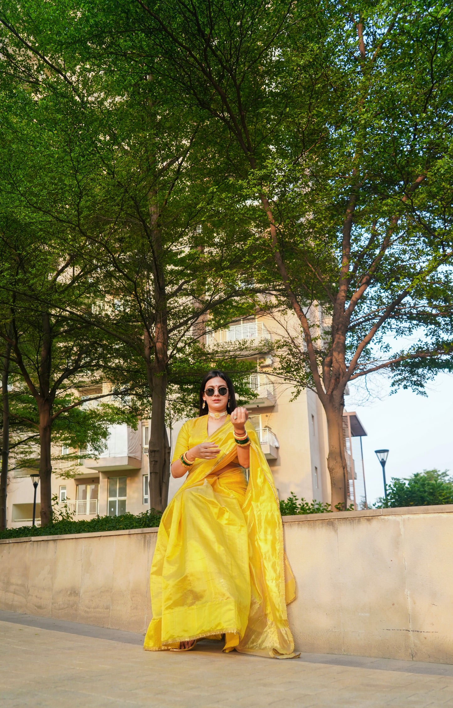 Butter yellow Chanderi silk saree with zari checks all over