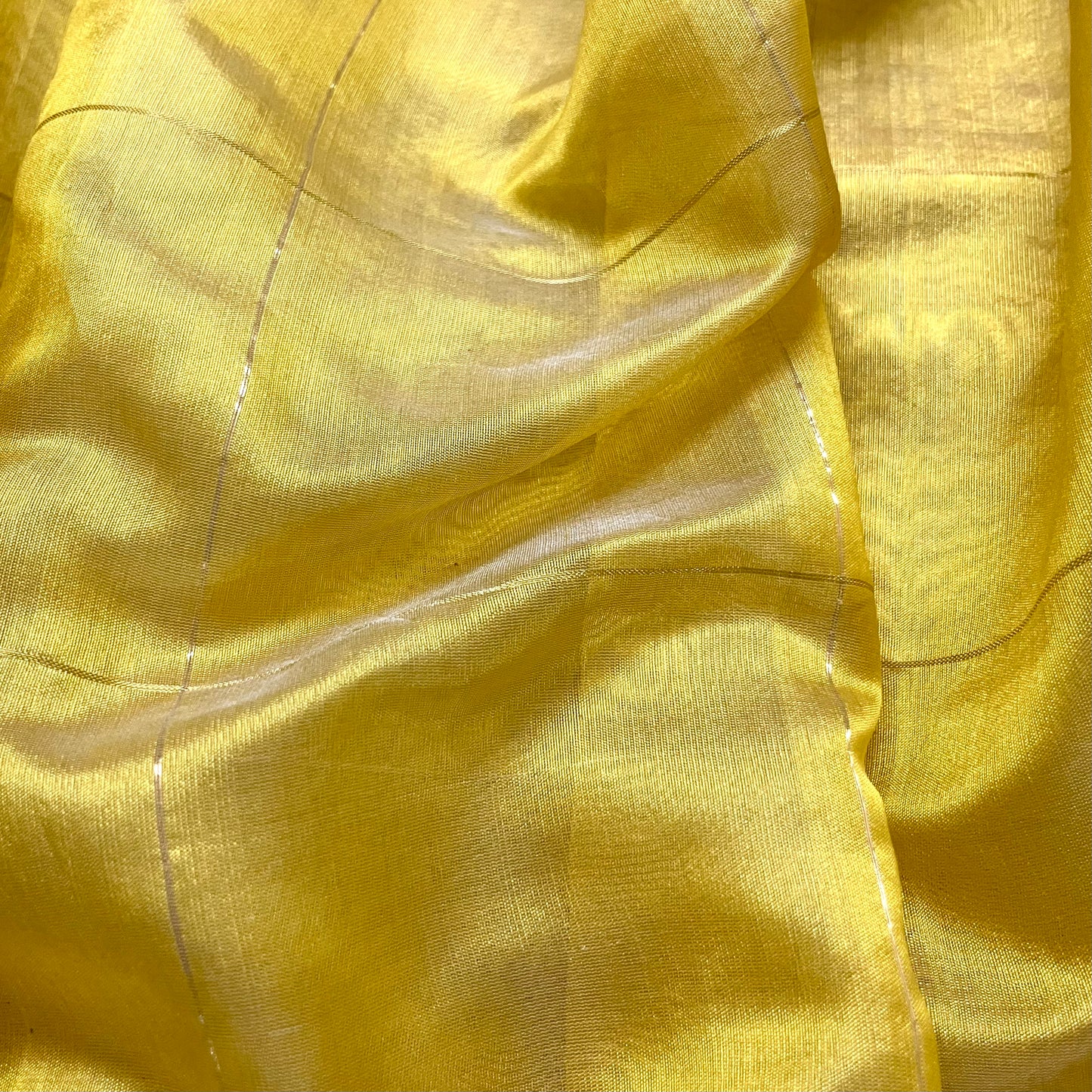 Butter yellow Chanderi silk saree with zari checks all over