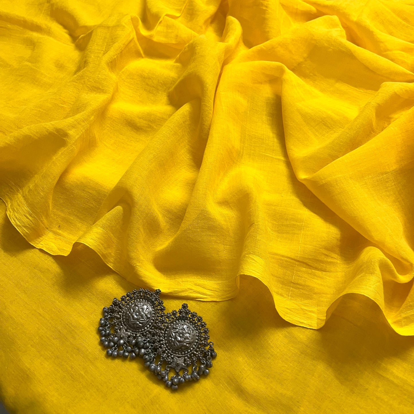 Yellow mulmul saree