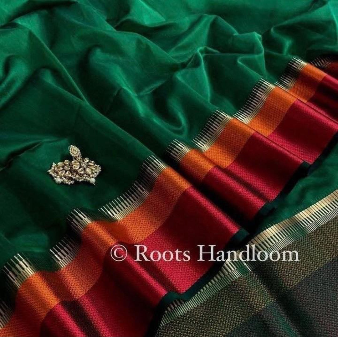 Green maheshwari saree with resham border
