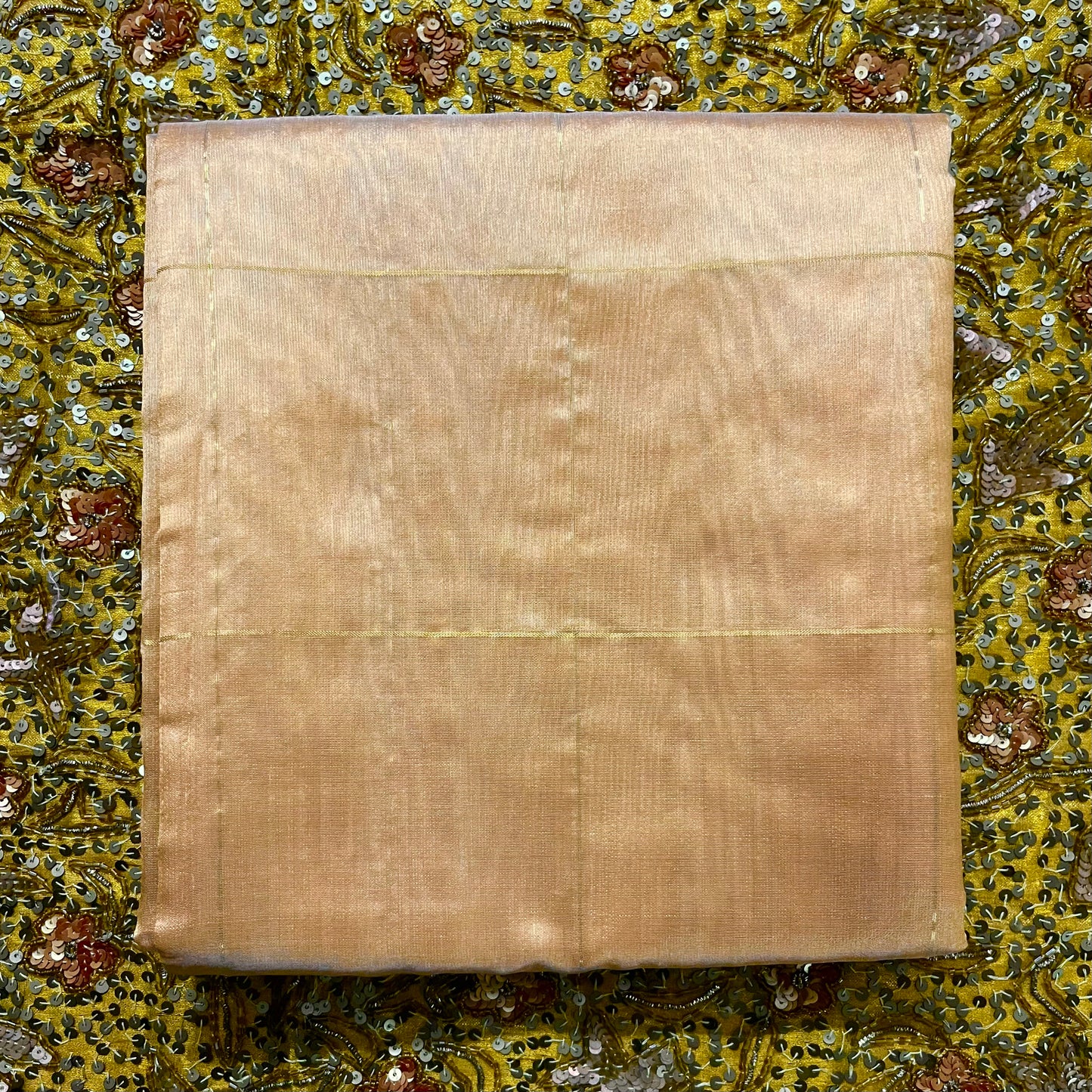 Sand beige Chanderi silk saree with zari checks all over