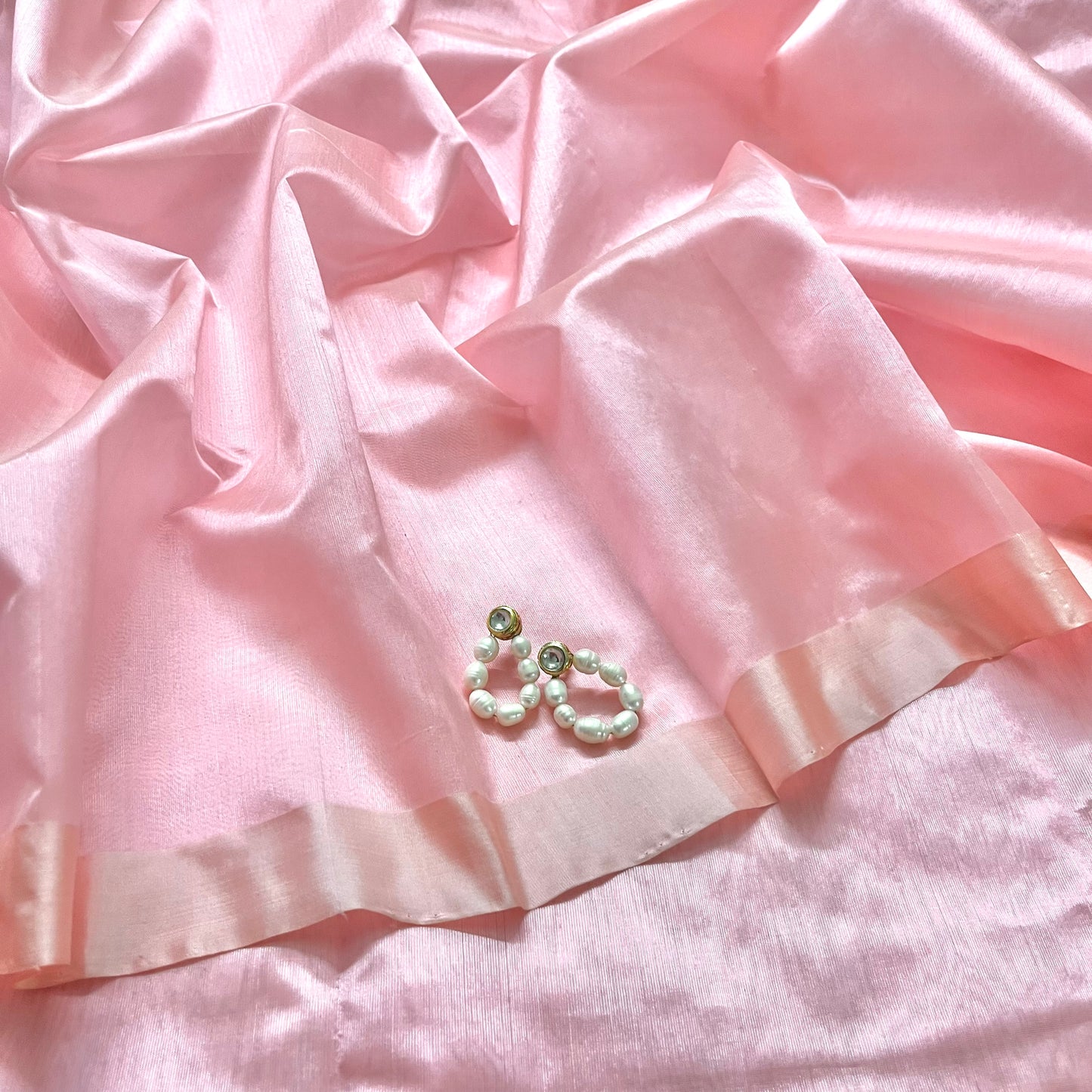 Baby Pink Chanderi silk saree with silk border