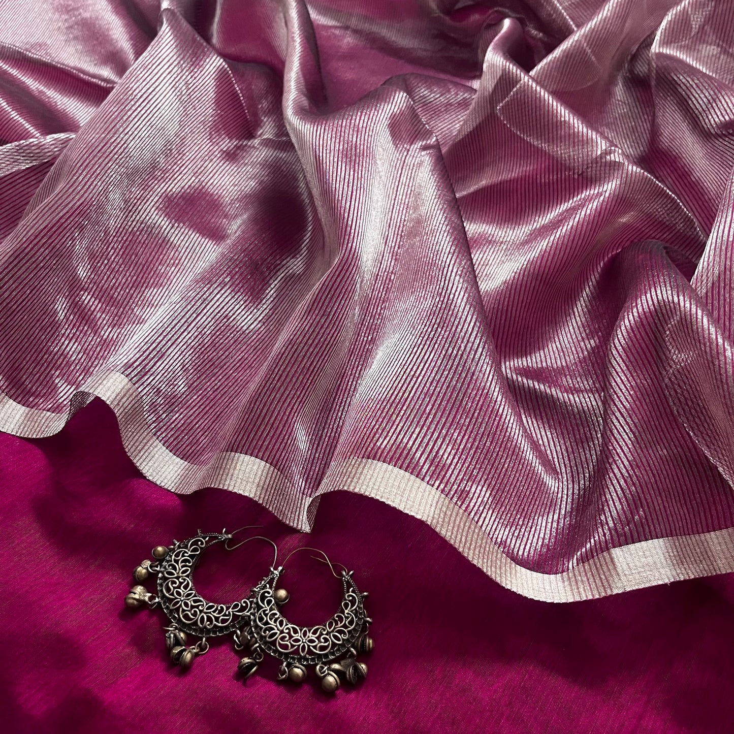 Wine and silver Maheshwari saree with zari border