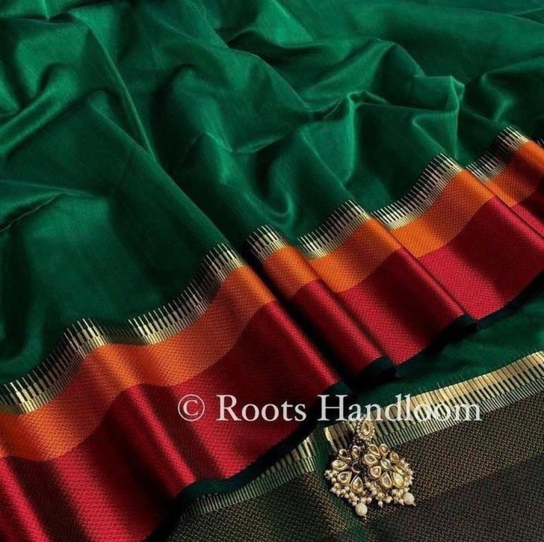 Green maheshwari saree with resham border
