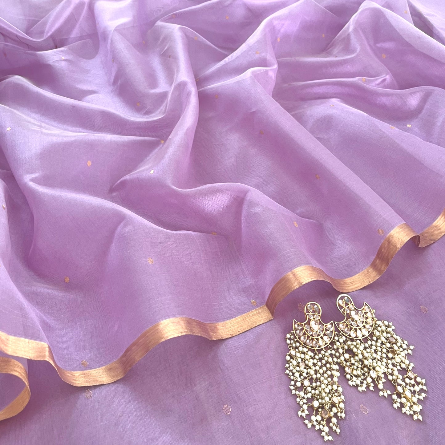 Mauve Chanderi silk saree with zari bootis all over