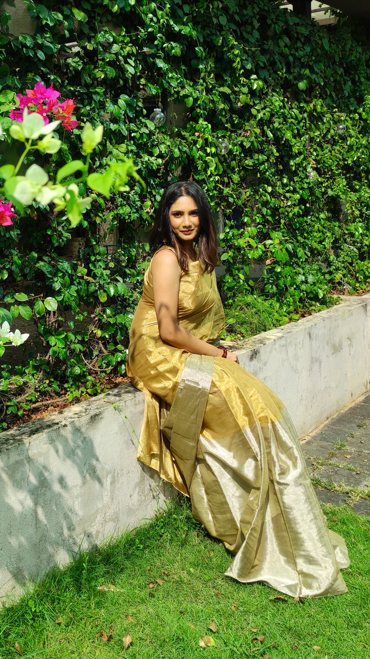 Gold and silver chanderi tissue silk saree