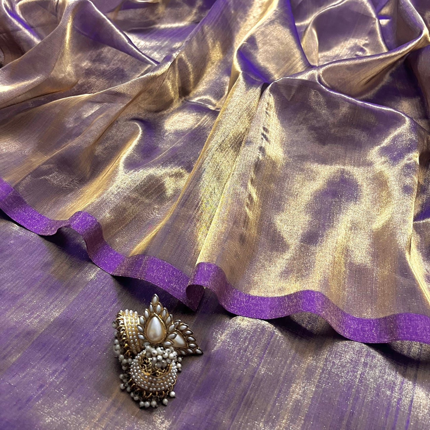 Purple & Gold Chanderi tissue silk saree