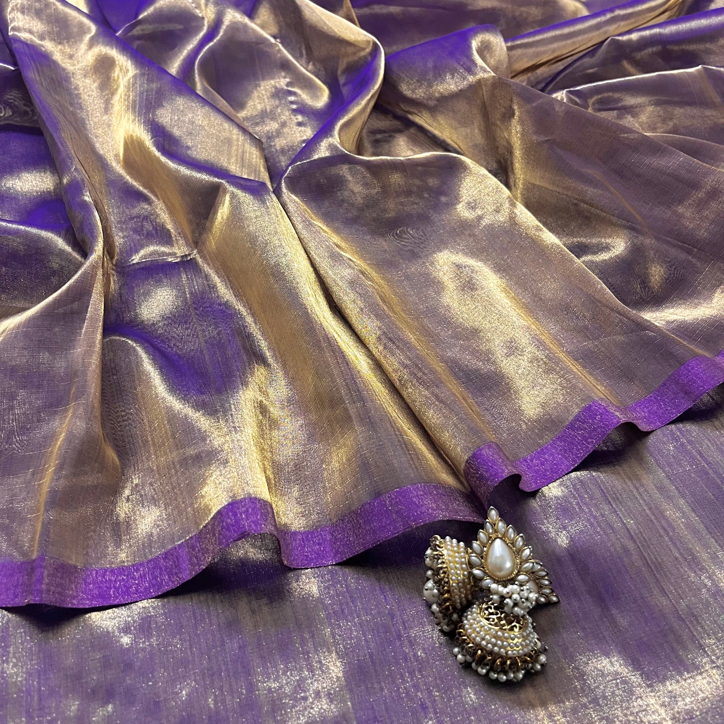 Purple & Gold Chanderi tissue silk saree