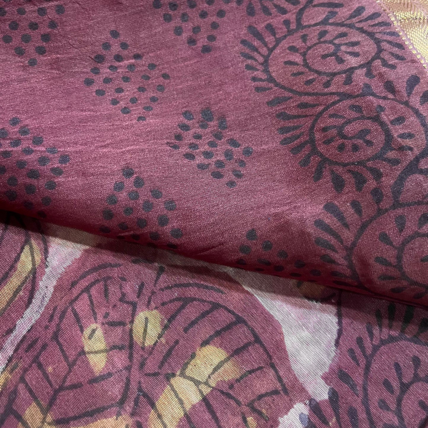 Rust pink Maheshwari saree with ajrakh print all over