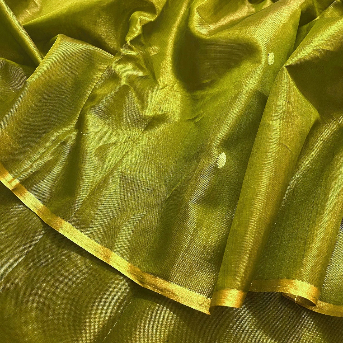 Olive gold maheshwari tissue silk saree with zari bootis all over