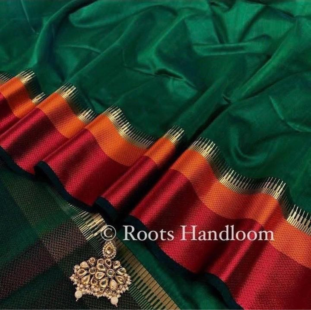 Green maheshwari saree with resham border