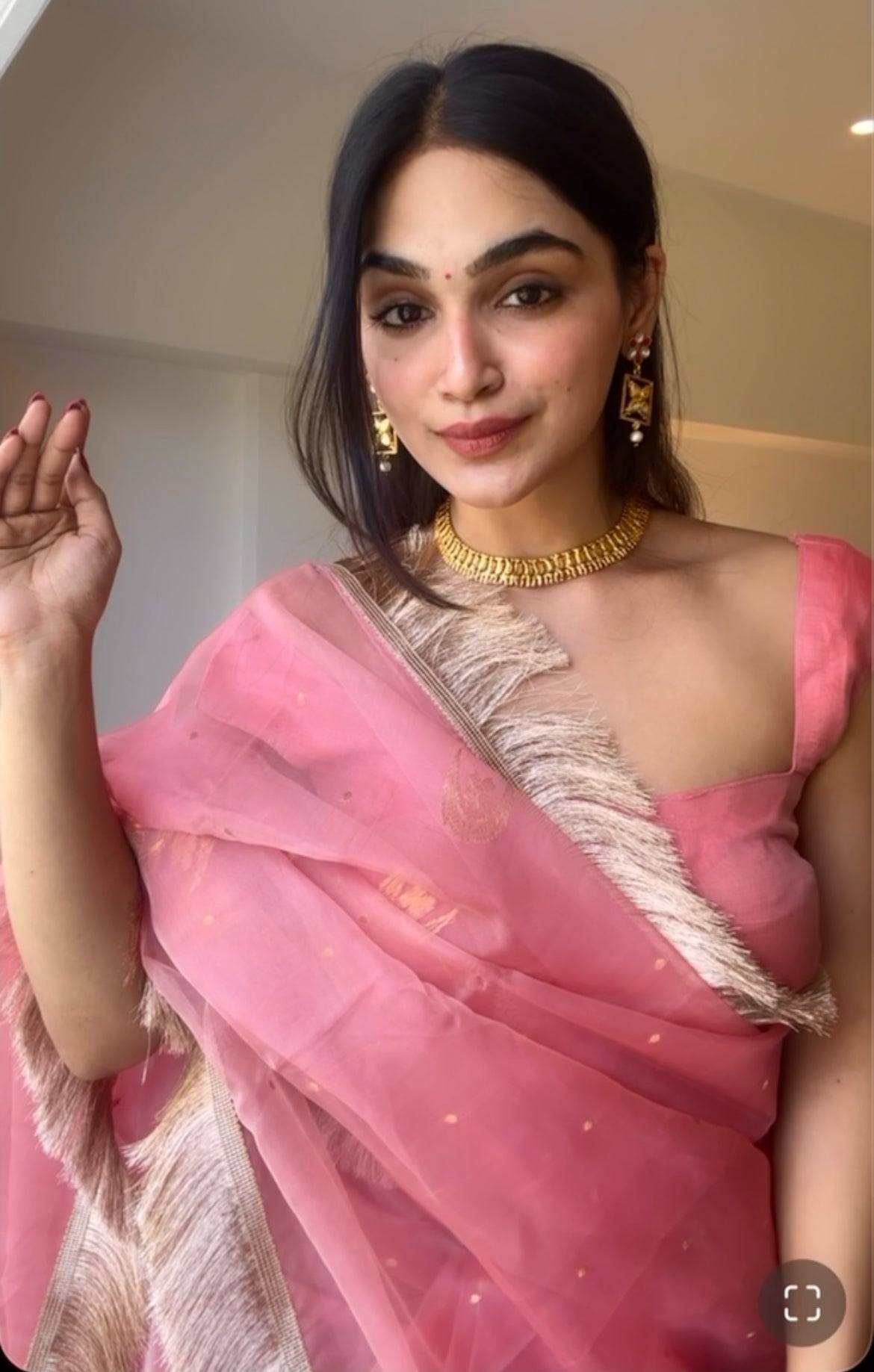 Ballet Pink chanderi silk saree with zari bootis and chaand bootis all over