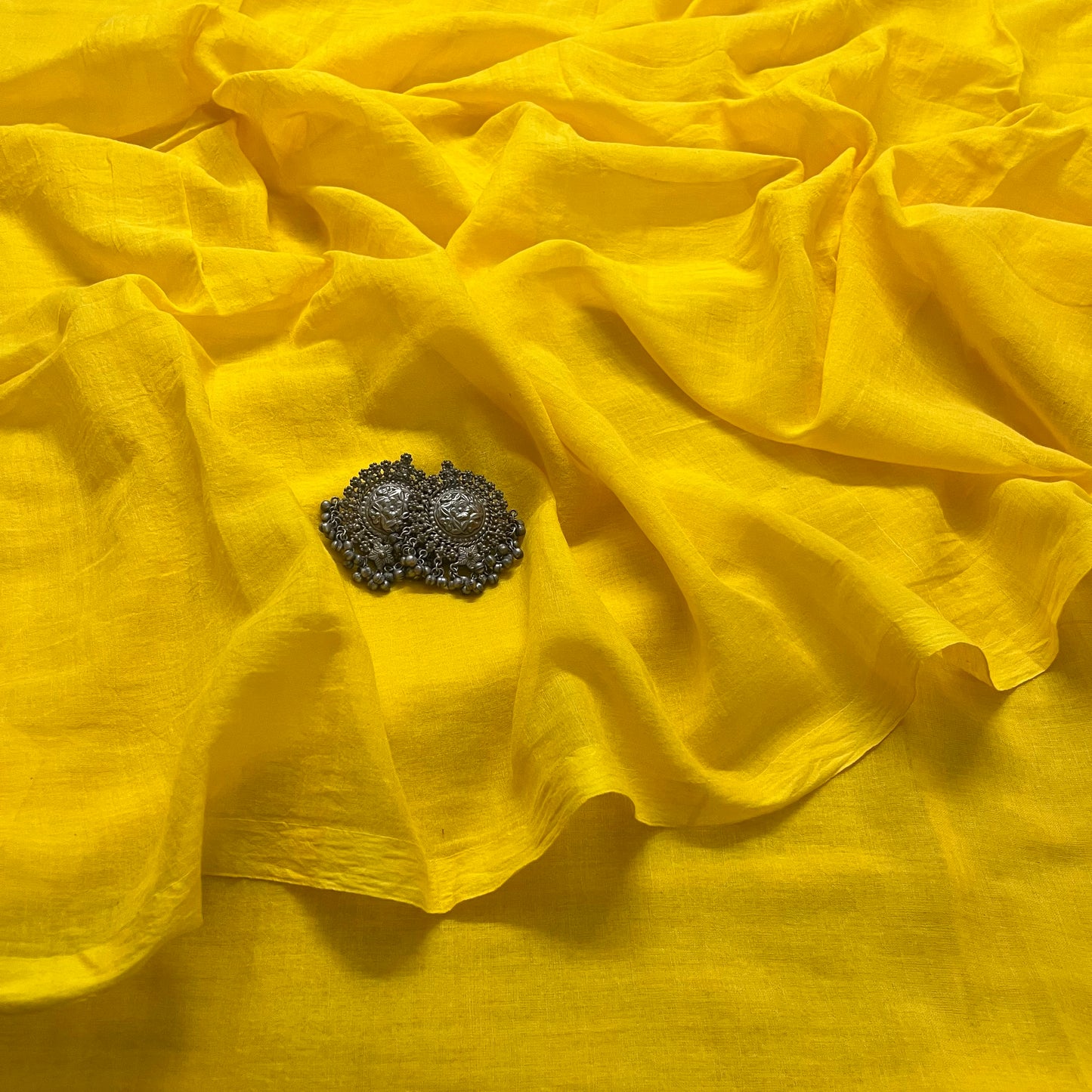 Yellow mulmul saree