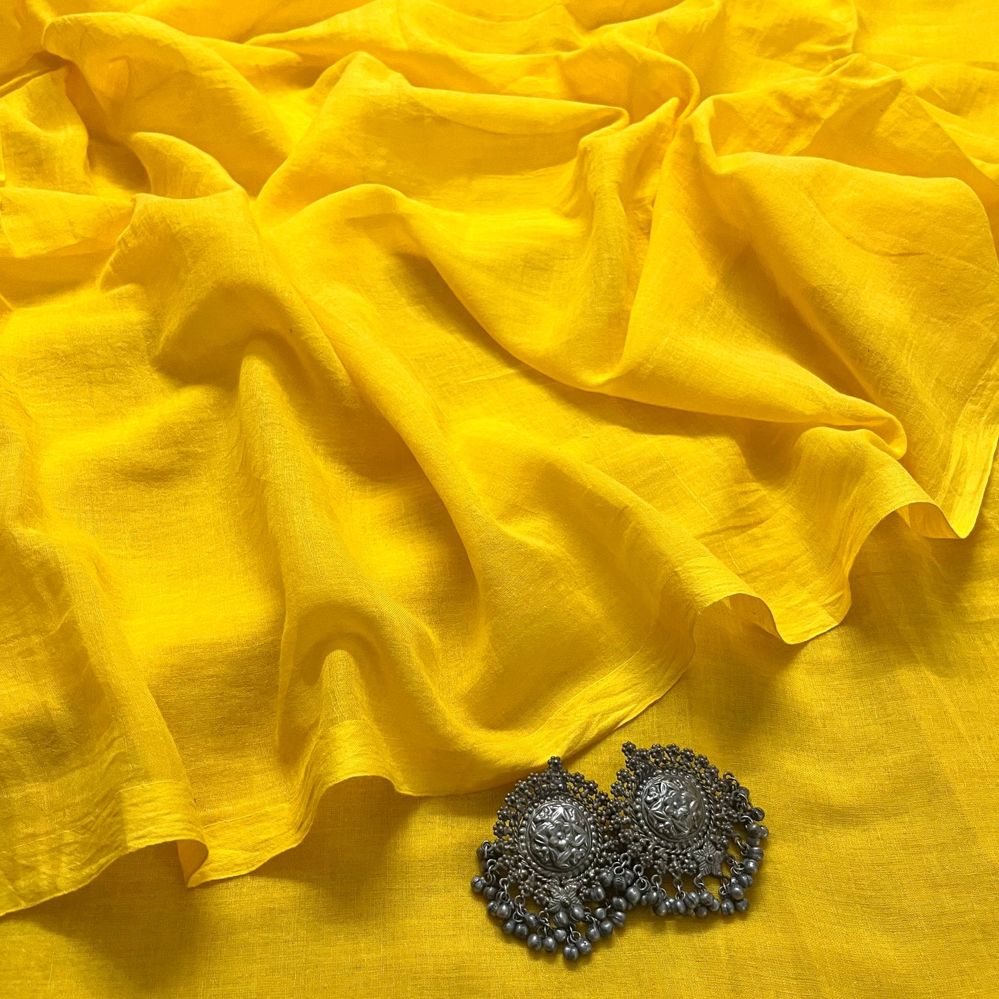 Yellow mulmul saree