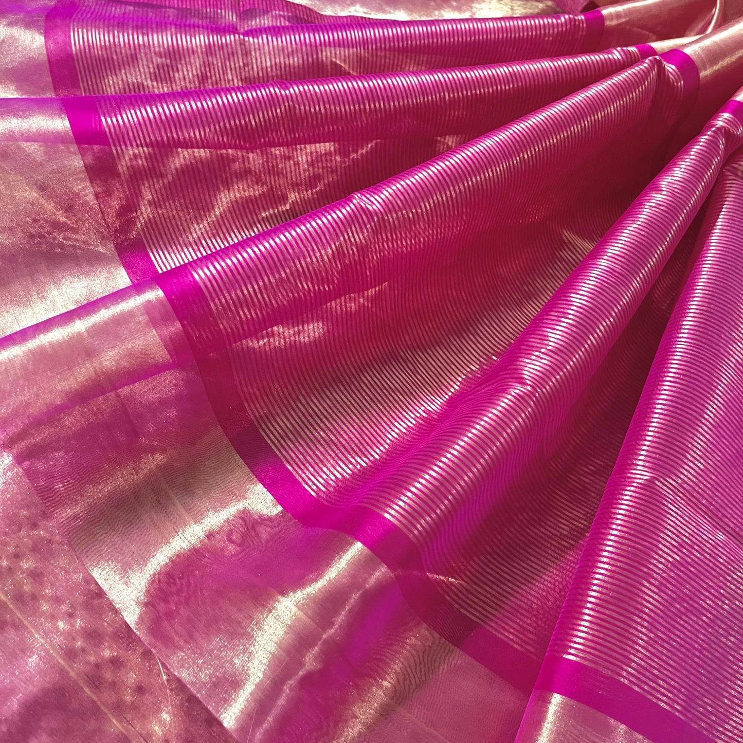 Pink and gold chanderi tissue silk saree