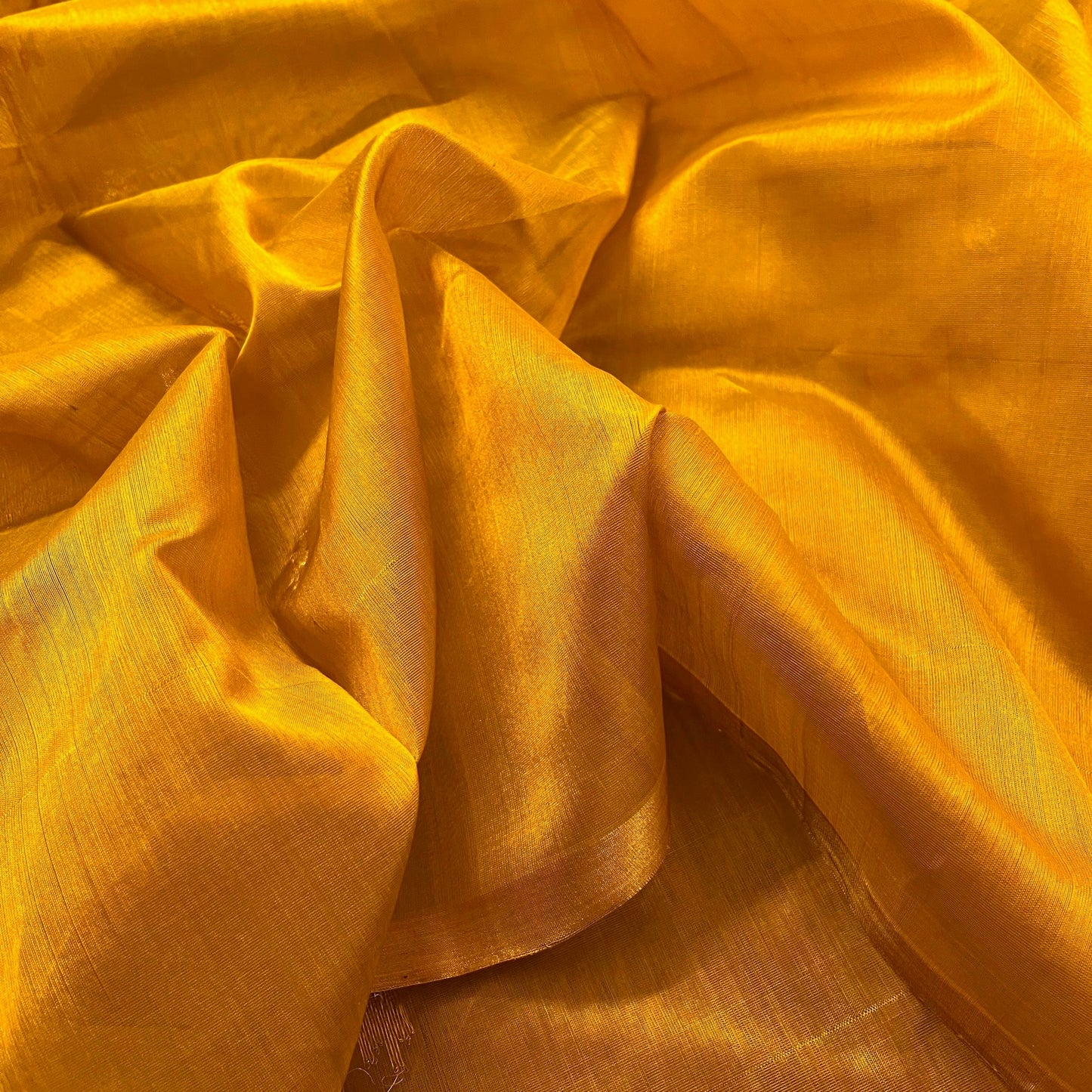 Mustard gold chanderi silk saree with flower bootis all over