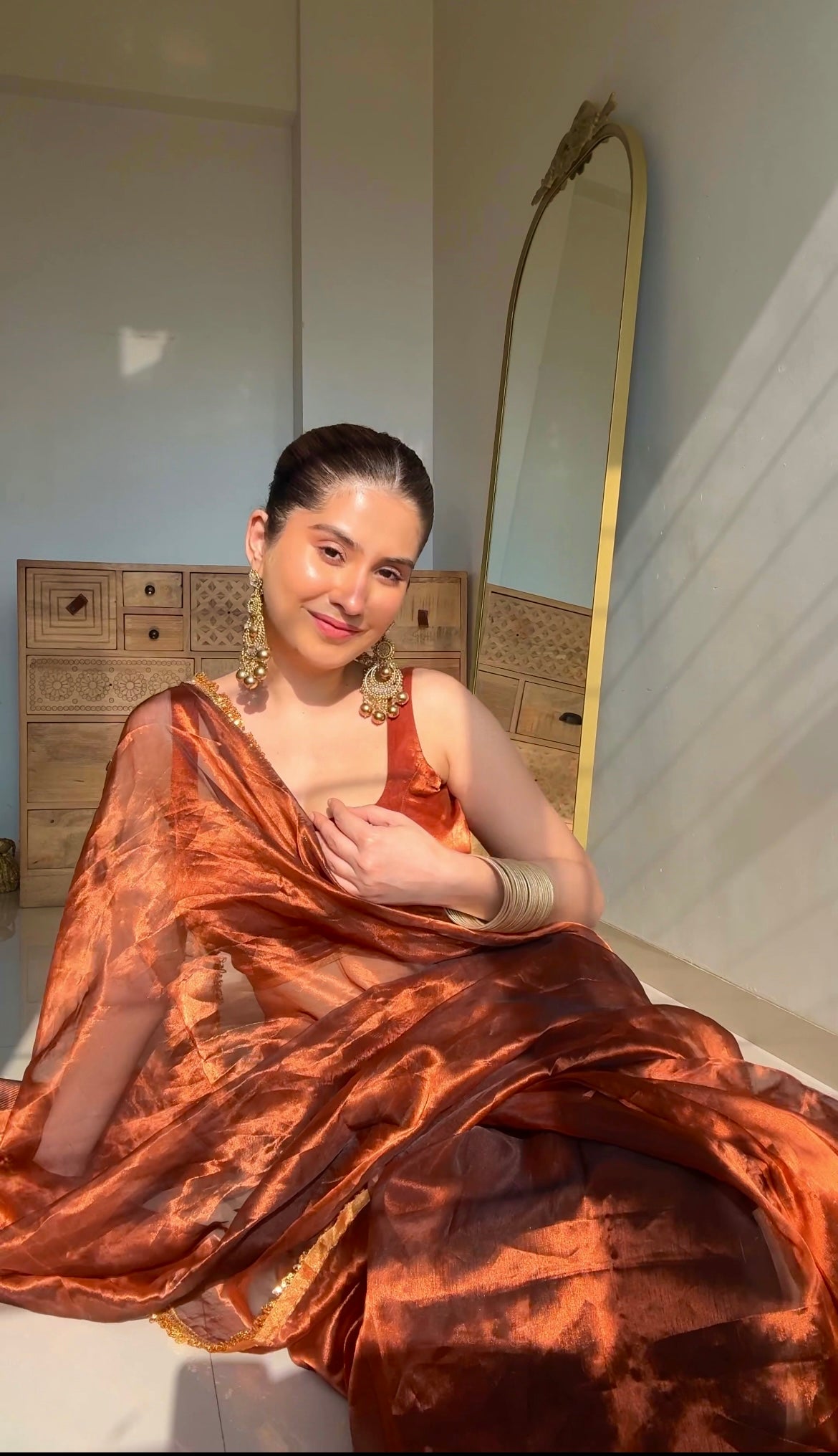 Molten Bronze chanderi tissue silk with kiran border