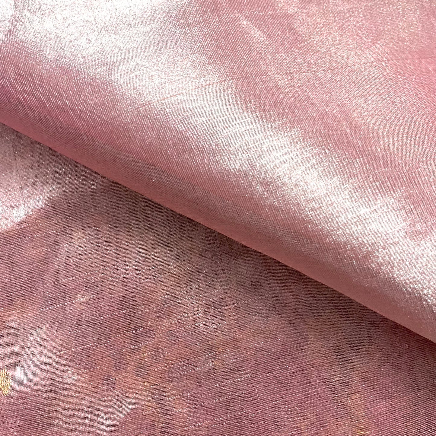 Flamingo pink Chanderi tissue silk saree with zari bootis all over