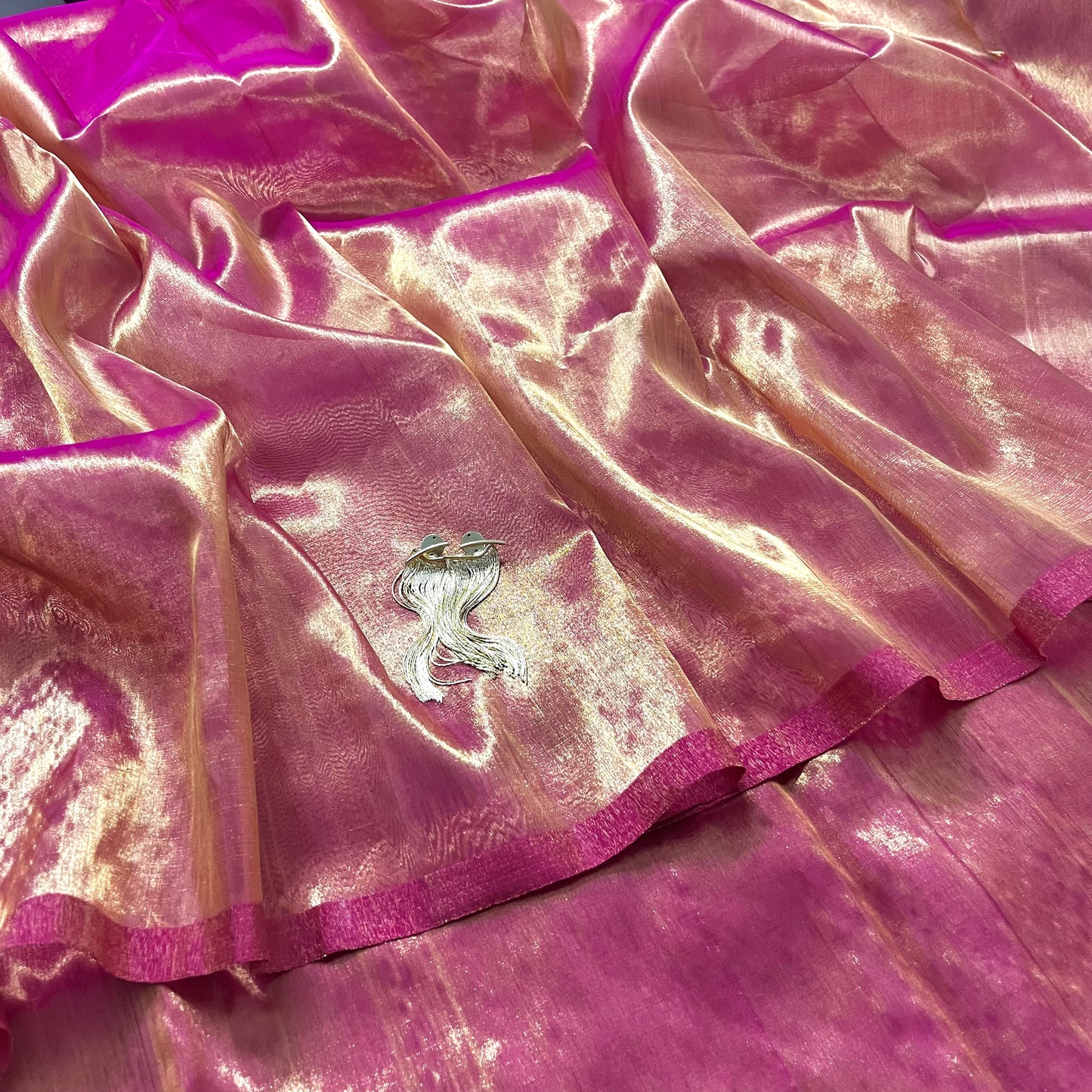 Pink and gold chanderi tissue silk saree