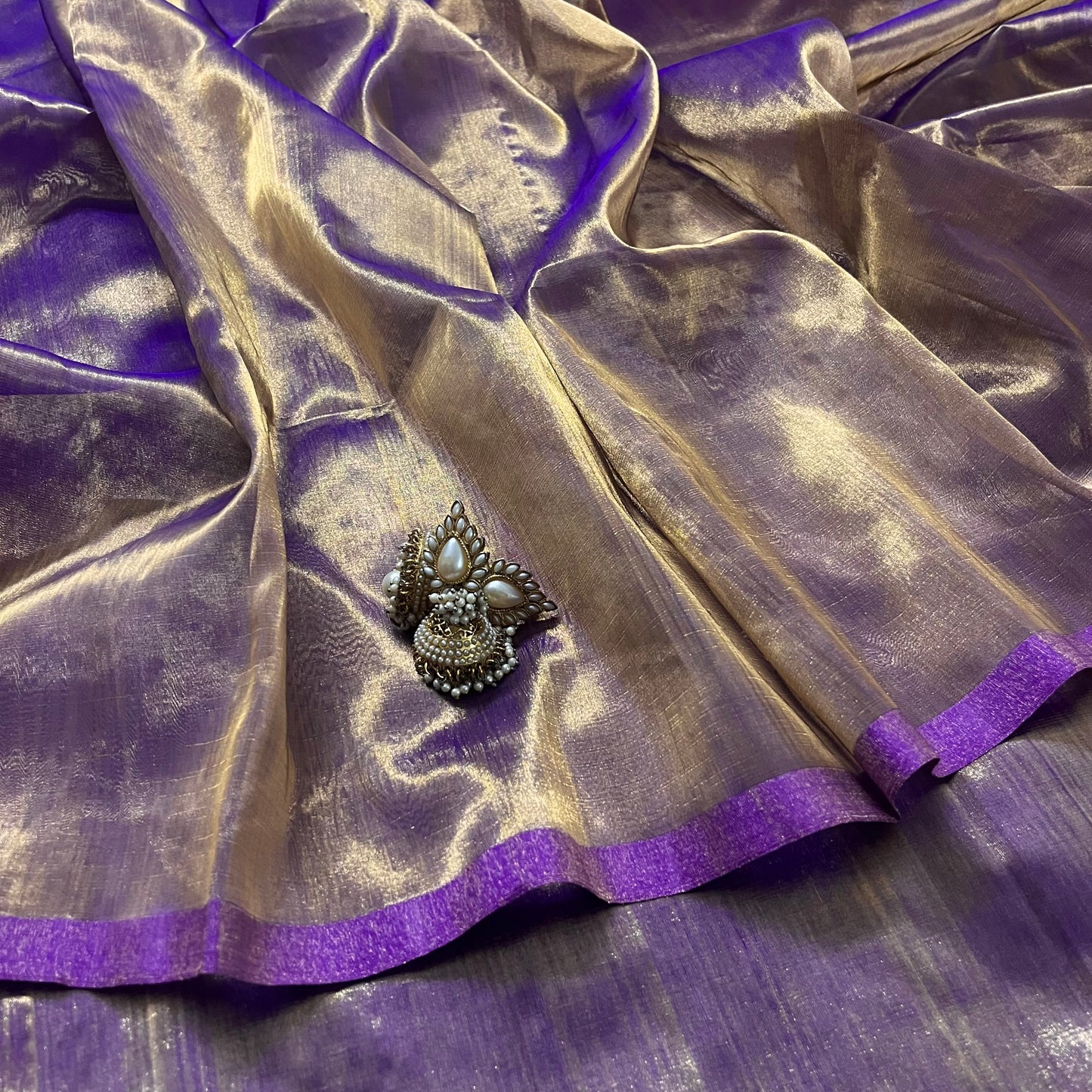 Purple & Gold Chanderi tissue silk saree