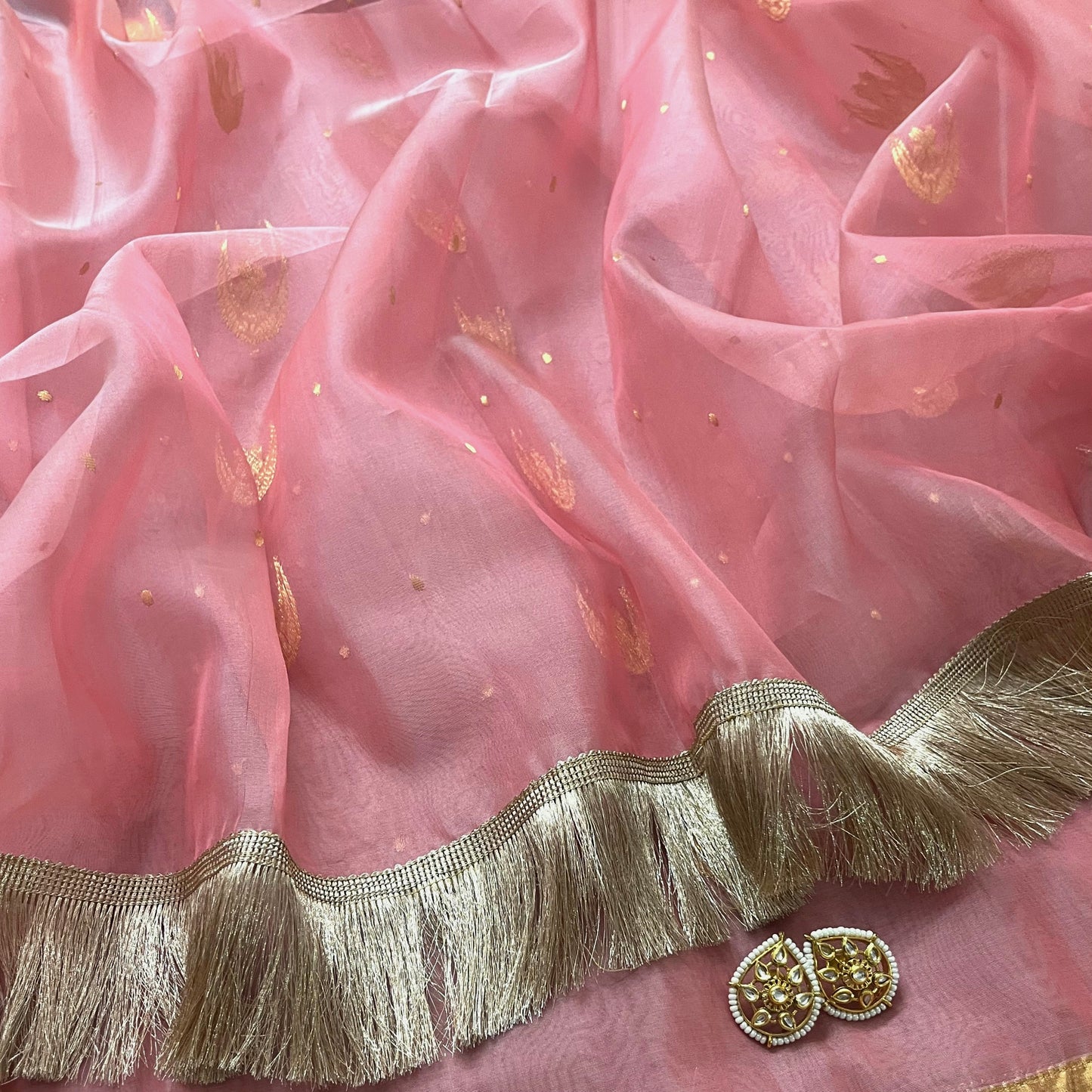 Ballet Pink chanderi silk saree with zari bootis and chaand bootis all over