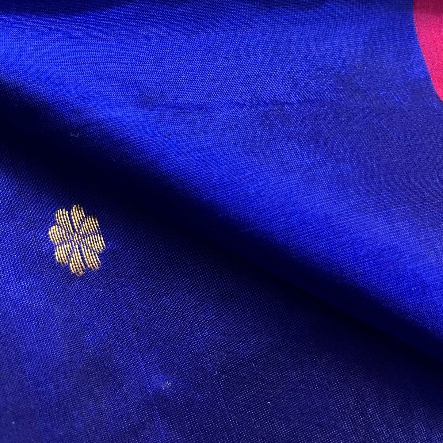 Dark blue Chanderi silk saree with flower bootis all over