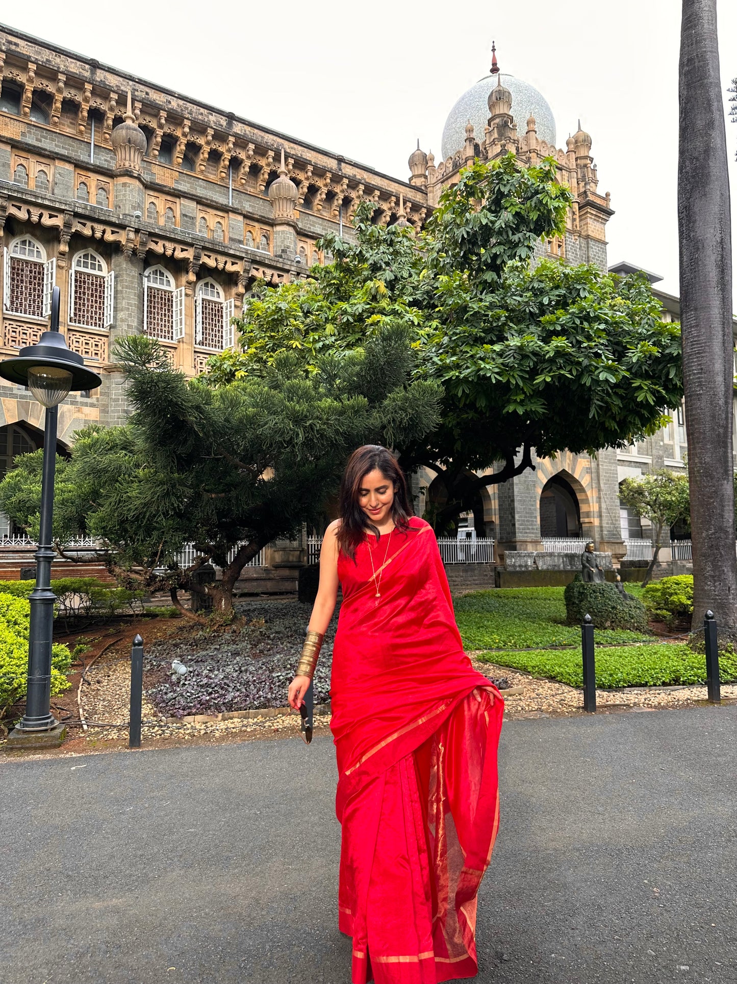 Red Chanderi Silk Saree with Tissue Border