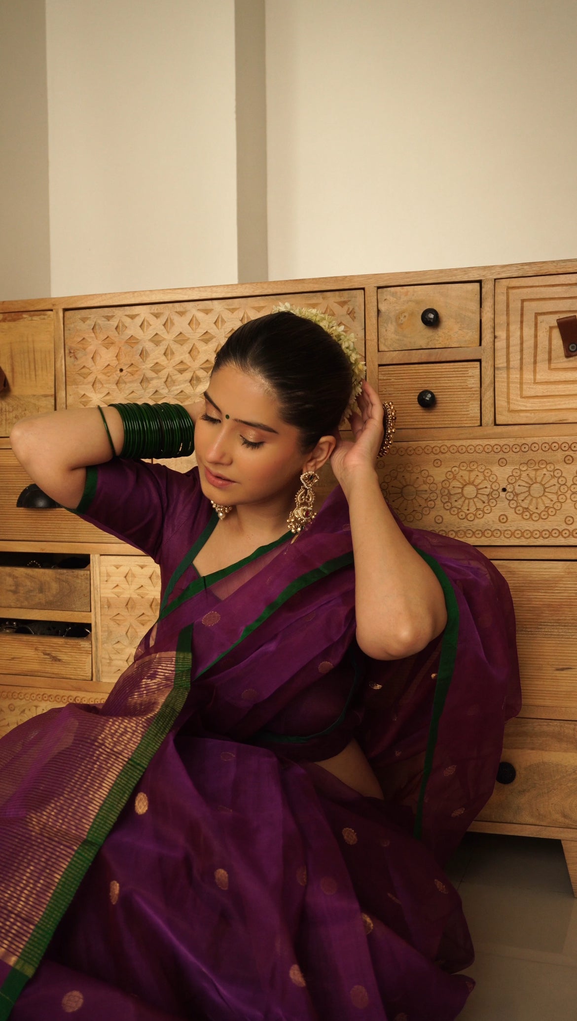 Violet dual tone chanderi silk saree with zari bootis all over