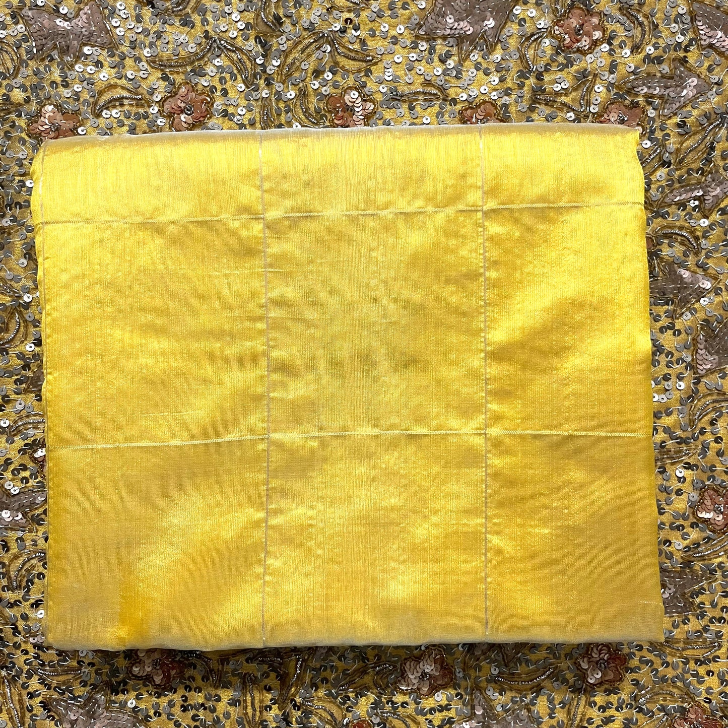 Butter yellow Chanderi silk saree with zari checks all over