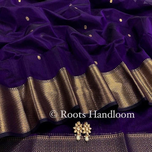 Dark Purple Maheshwari Saree with Flower Bootis all over it