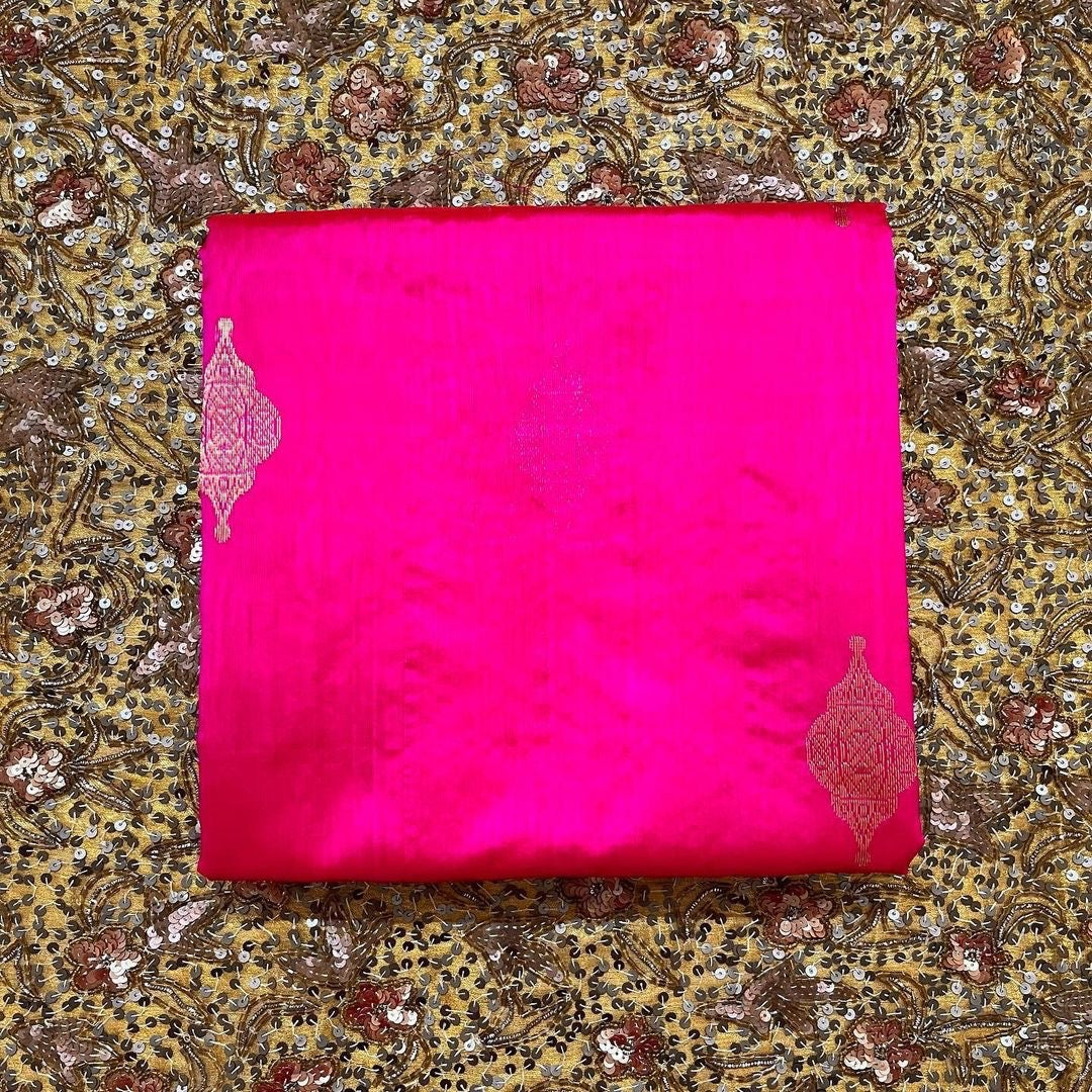 Rani pink chanderi silk saree with jhoomar motifs all over