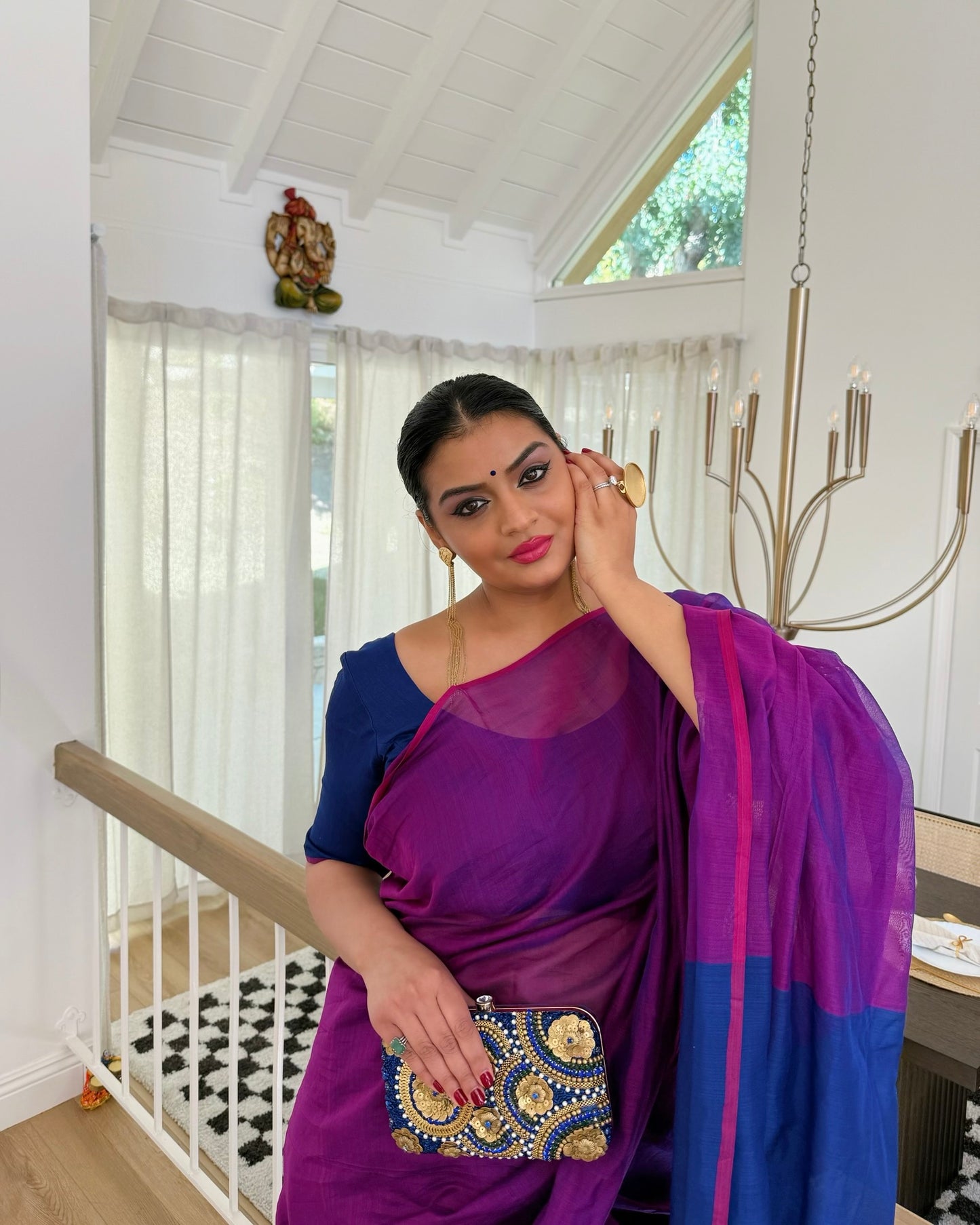 Violet blue dual tone maheshwari saree