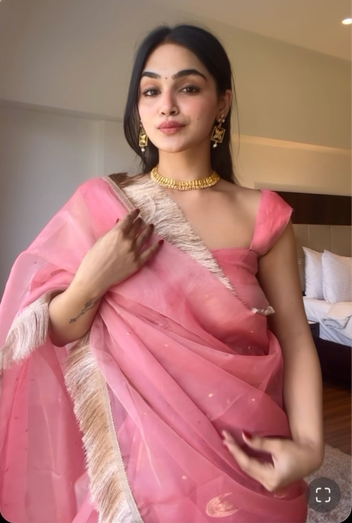 Ballet Pink chanderi silk saree with zari bootis and chaand bootis all over