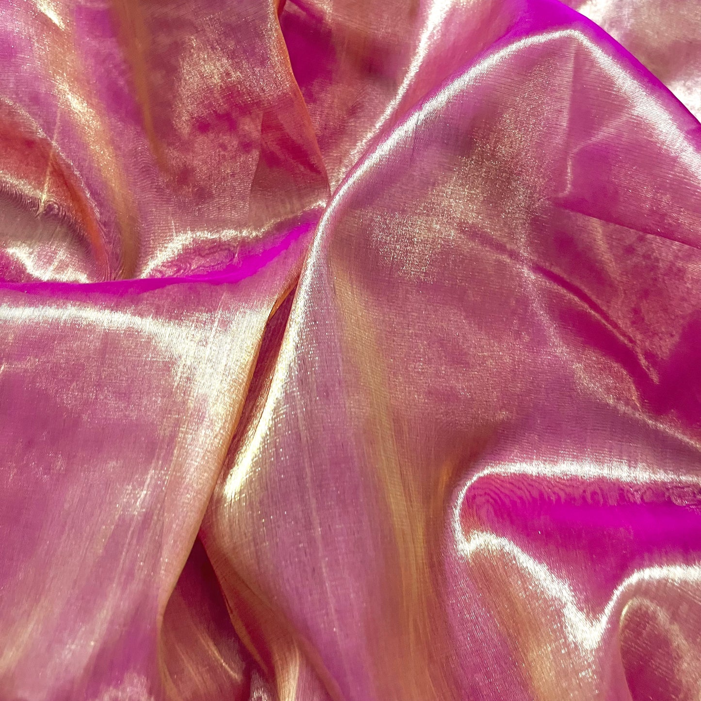 Pink and gold chanderi tissue silk saree