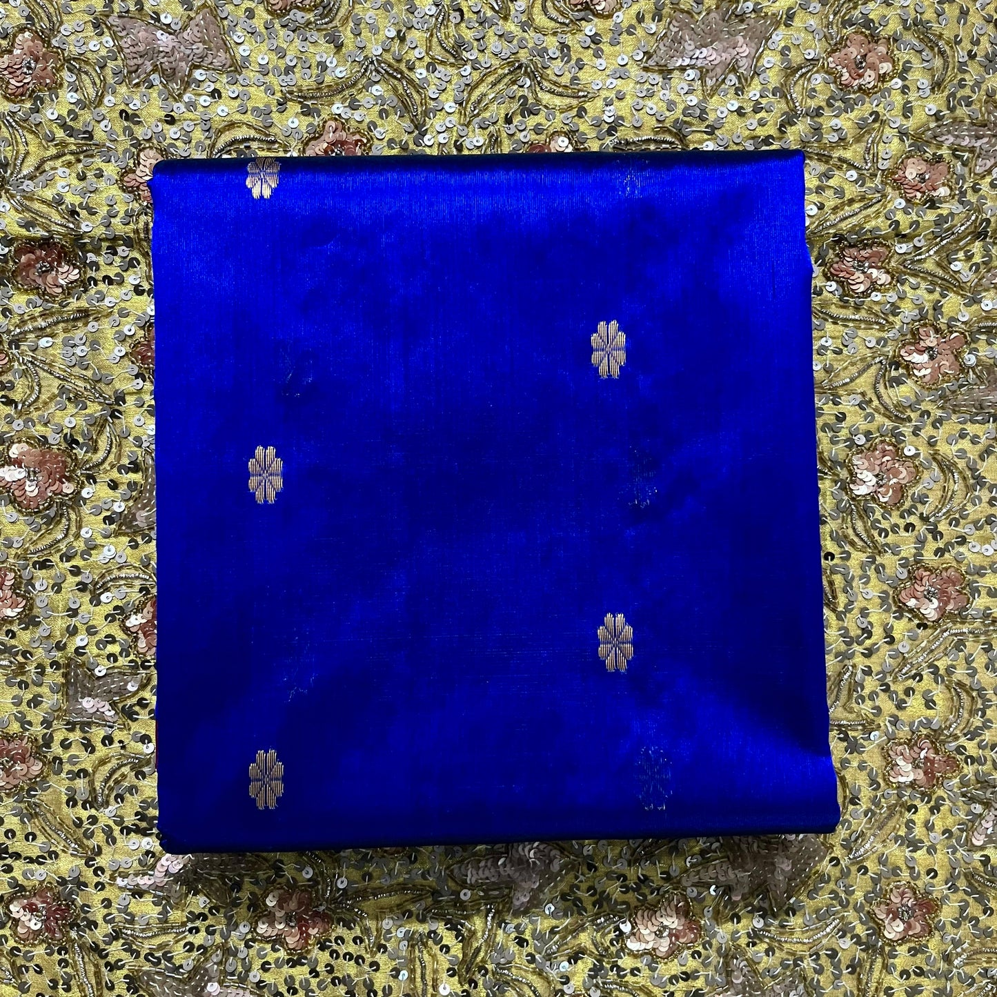 Dark blue Chanderi silk saree with flower bootis all over