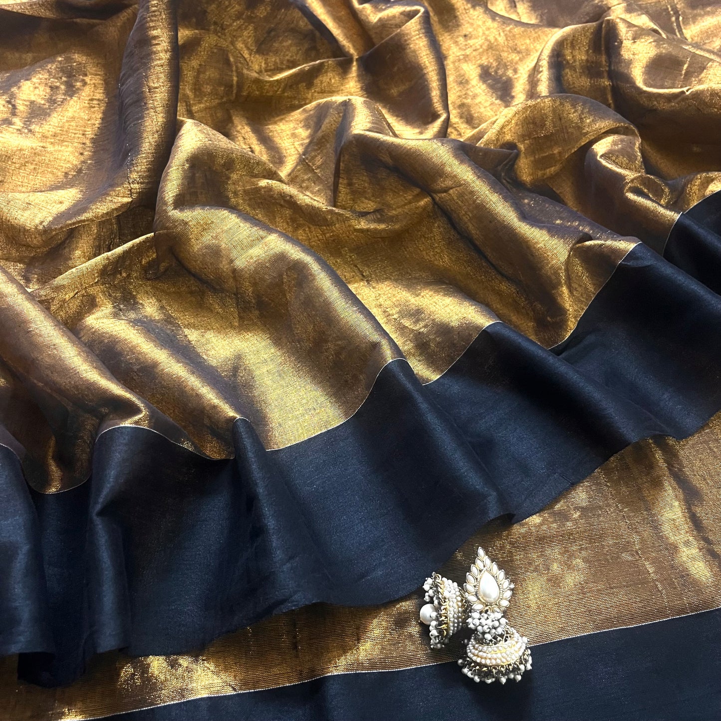 Gold and black linen saree