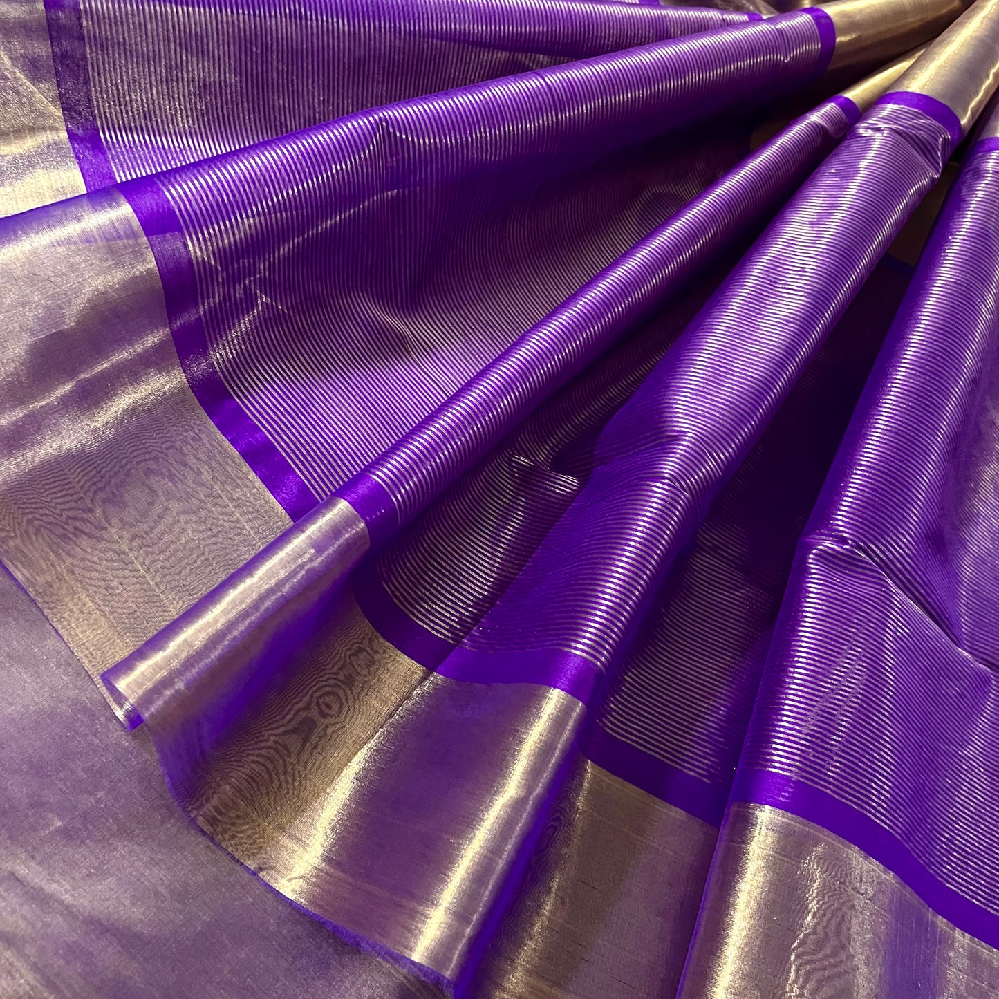 Purple & Gold Chanderi tissue silk saree