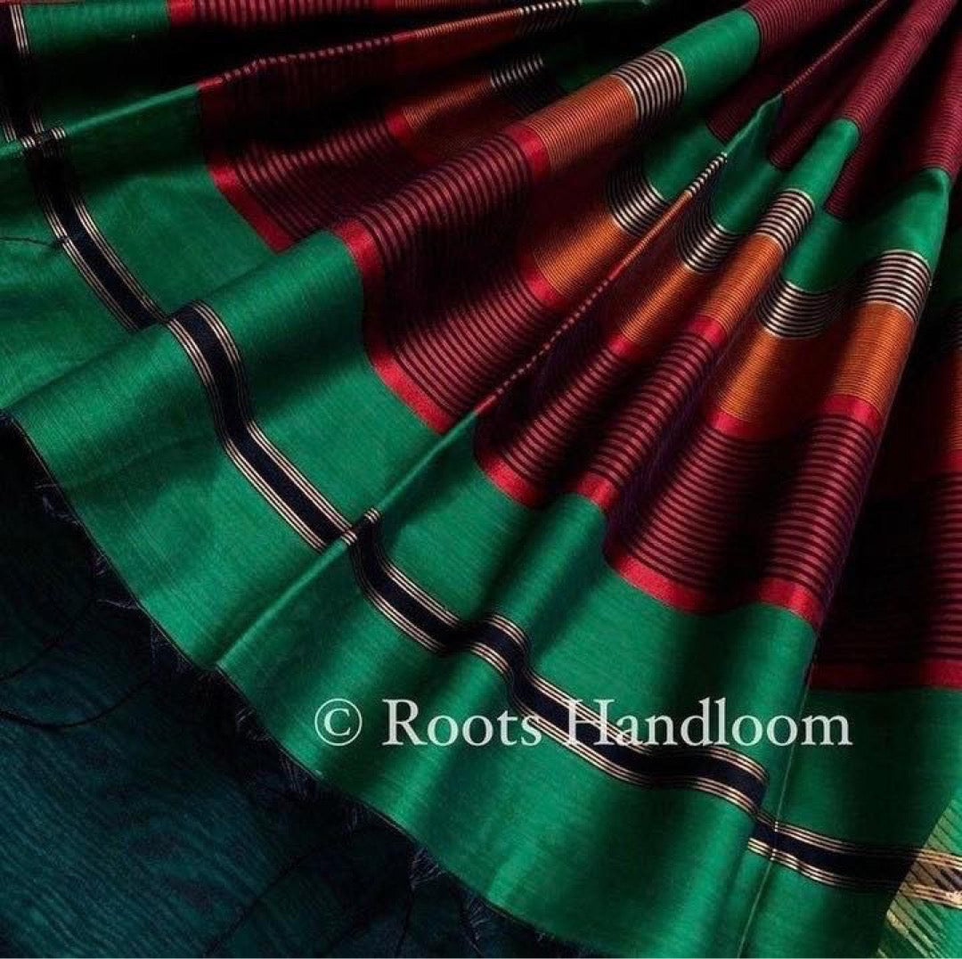 Green maheshwari saree with resham border