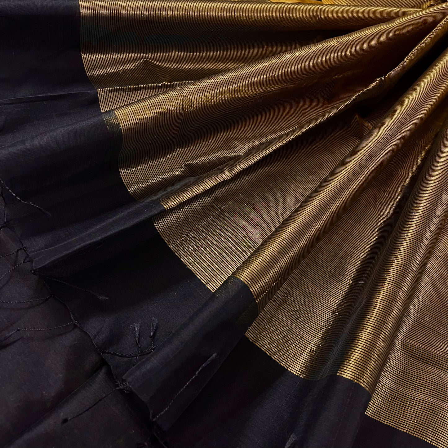 Black & Gold Maheshwari Saree with Zari Border