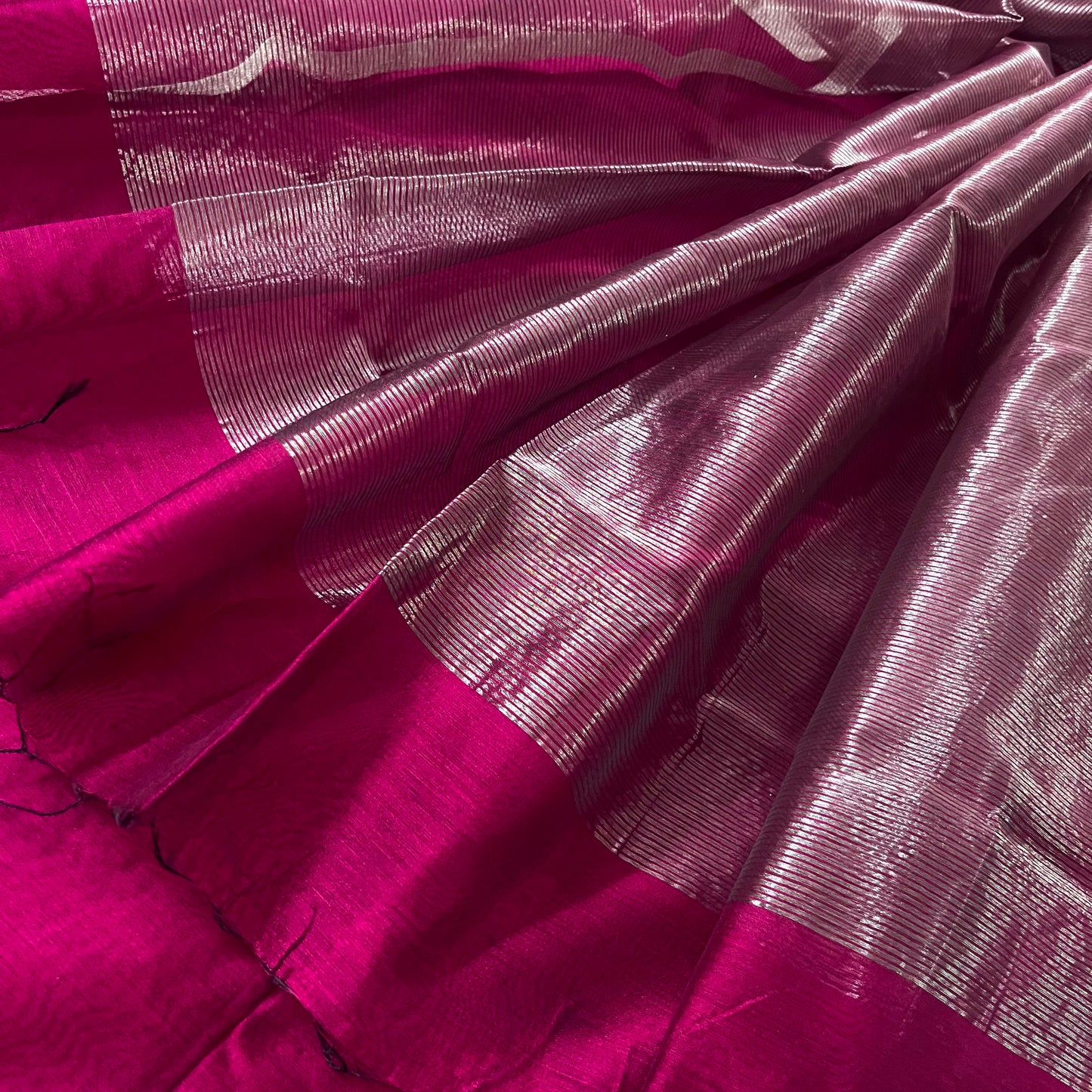 Wine and silver Maheshwari saree with zari border