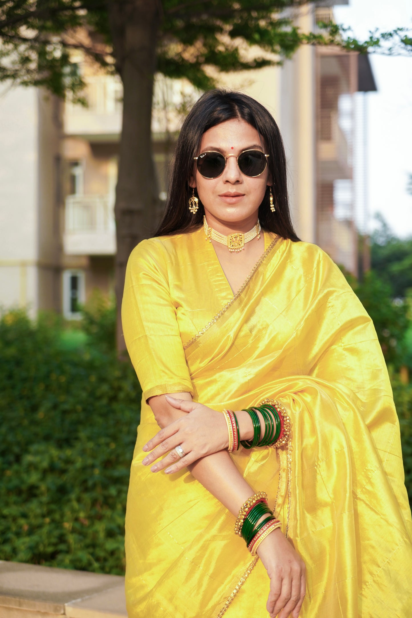 Butter yellow Chanderi silk saree with zari checks all over