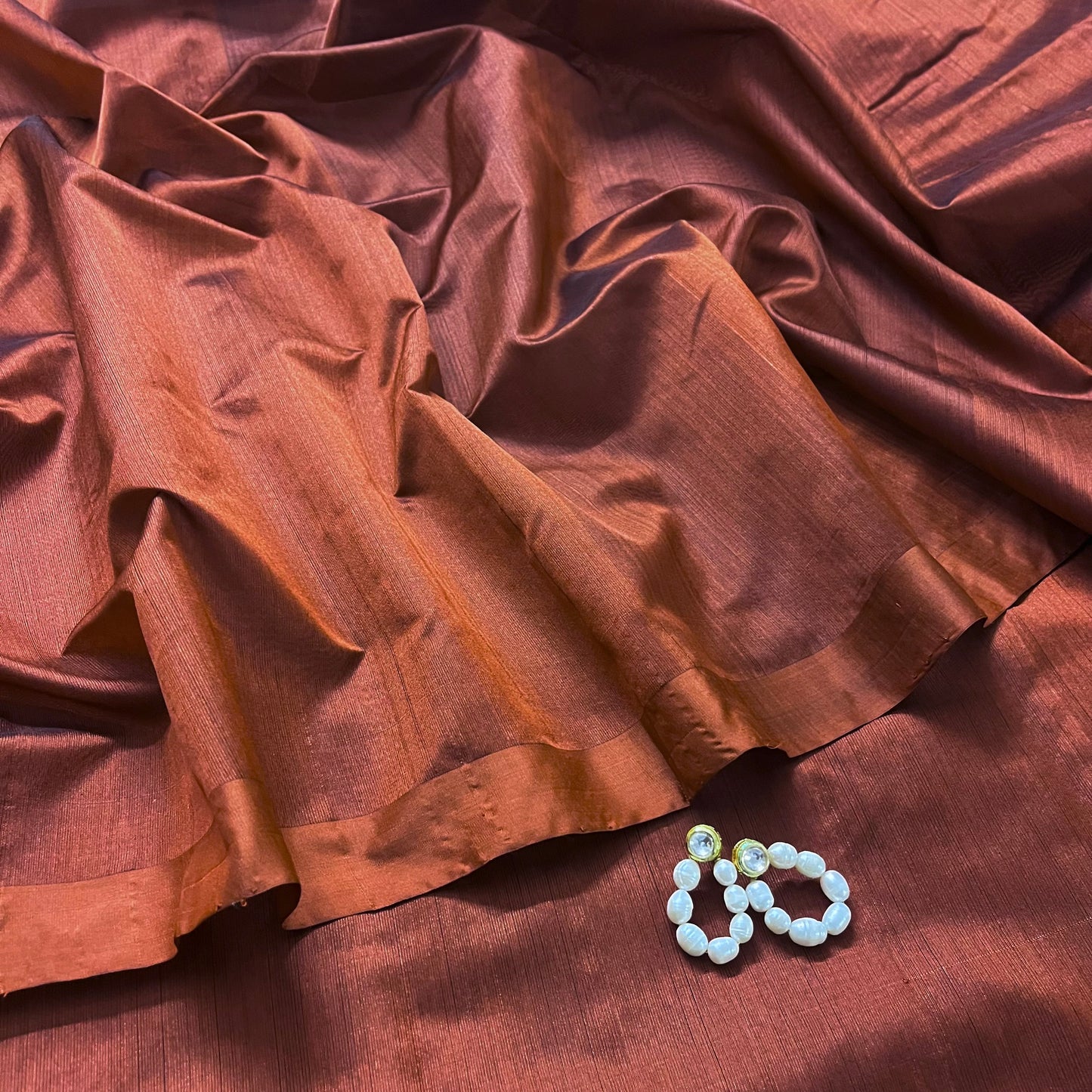 Cinnamon brown chanderi silk saree with silk border