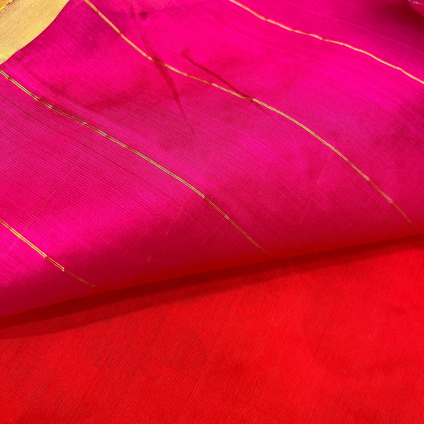 Chili Red and pink Chanderi silk saree with tassels on pallu