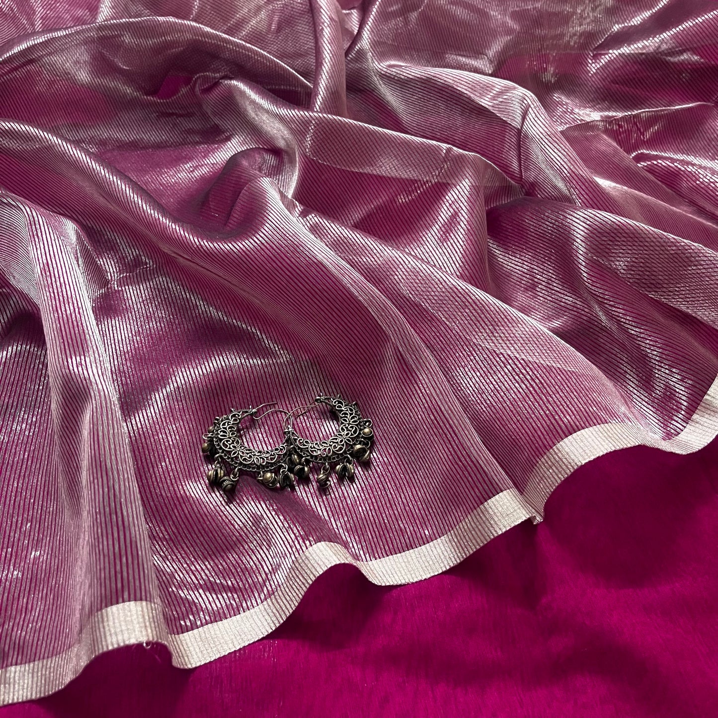 Wine and silver Maheshwari saree with zari border