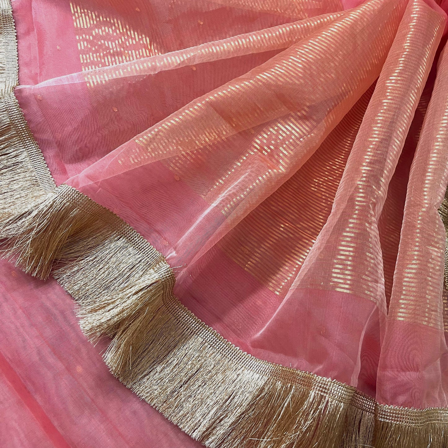 Ballet Pink chanderi silk saree with zari bootis and chaand bootis all over